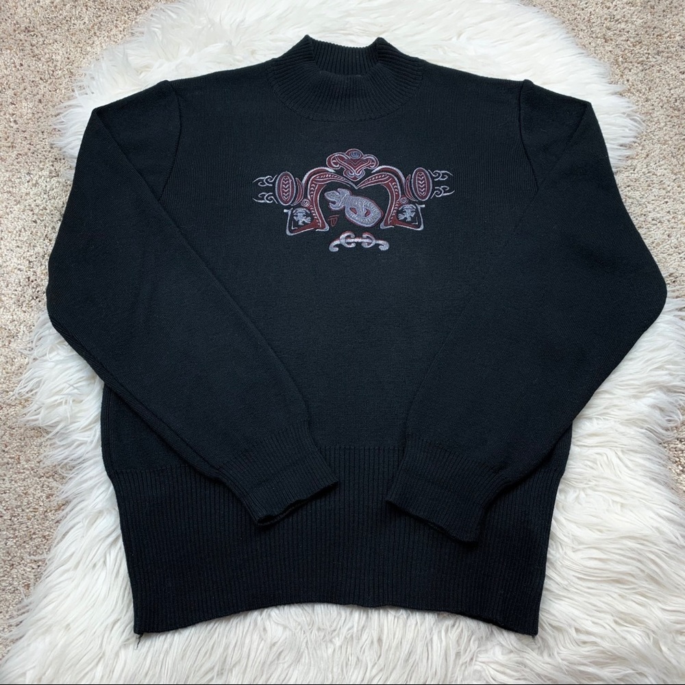 Bogner Black Crewneck Sweater with Embroidered Crest